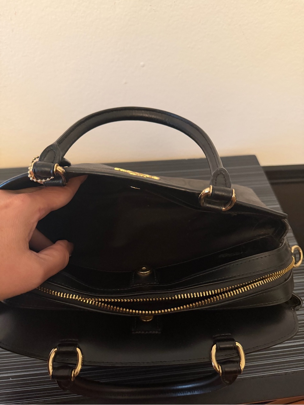 Coach Lillie Carryall Signature Canvas Brown Black Satchel Handbag 91495 - Picture 8 of 11